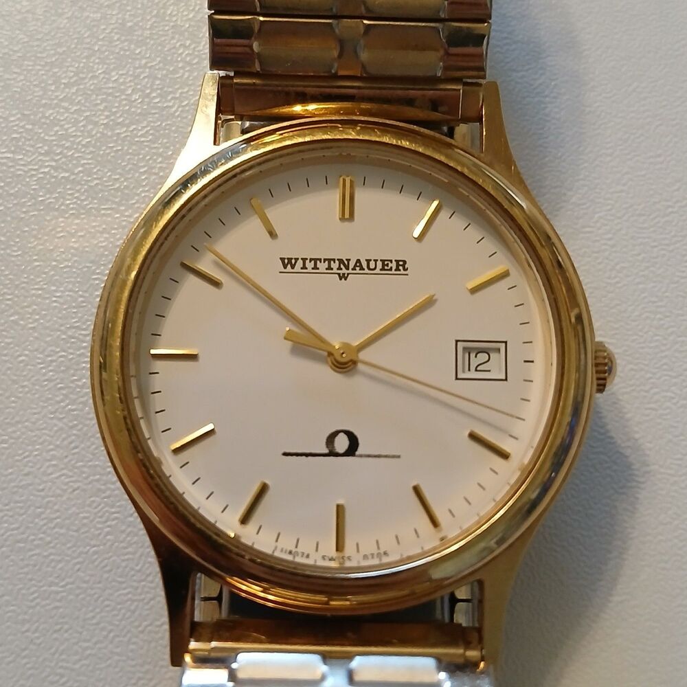 VTG 1980's Wittnauer Men's Quartz Dress Watch Date Dial Speidel Band 33mm Swiss